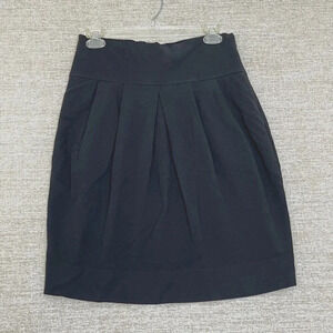 Theory Black Skirt Womens 10 Unlined Front‎ Pleats Knee Length Stretch Side Zip